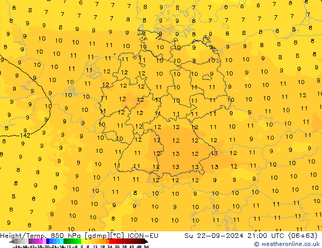 Yükseklik/Sıc. 850 hPa ICON-EU Paz 22.09.2024 21 UTC