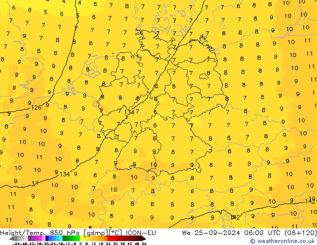 Height/Temp. 850 hPa ICON-EU śro. 25.09.2024 06 UTC