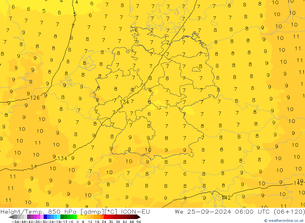 Height/Temp. 850 hPa ICON-EU Qua 25.09.2024 06 UTC