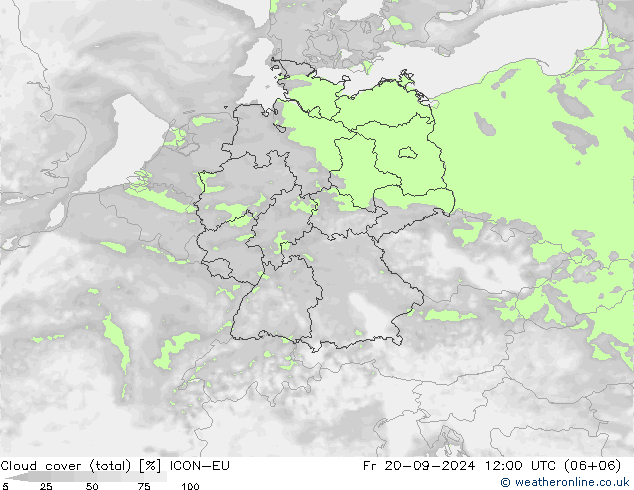 Cloud cover (total) ICON-EU Fr 20.09.2024 12 UTC