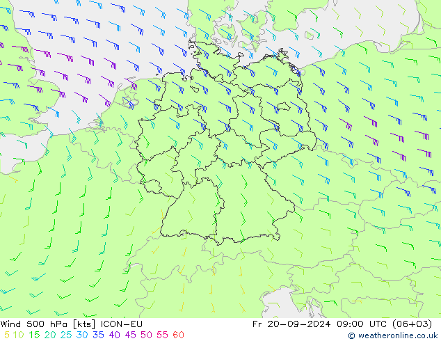 风 500 hPa ICON-EU 星期五 20.09.2024 09 UTC