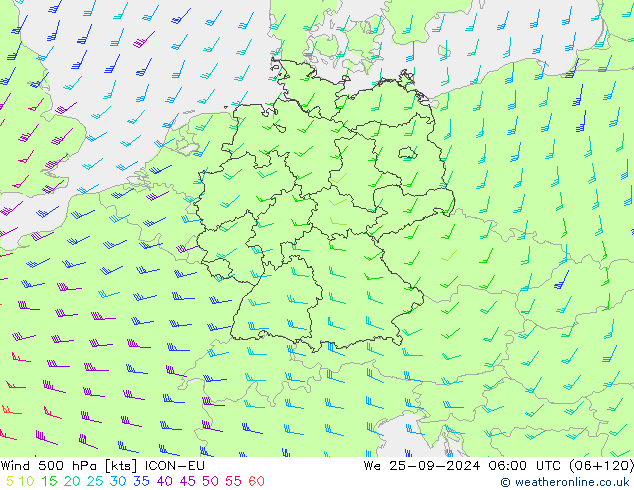 Vent 500 hPa ICON-EU mer 25.09.2024 06 UTC