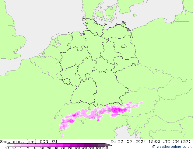 Snow accu. ICON-EU Su 22.09.2024 15 UTC