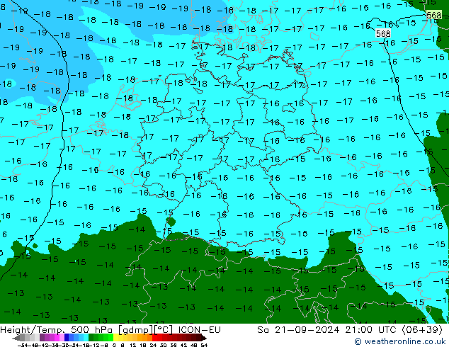 Height/Temp. 500 hPa ICON-EU so. 21.09.2024 21 UTC