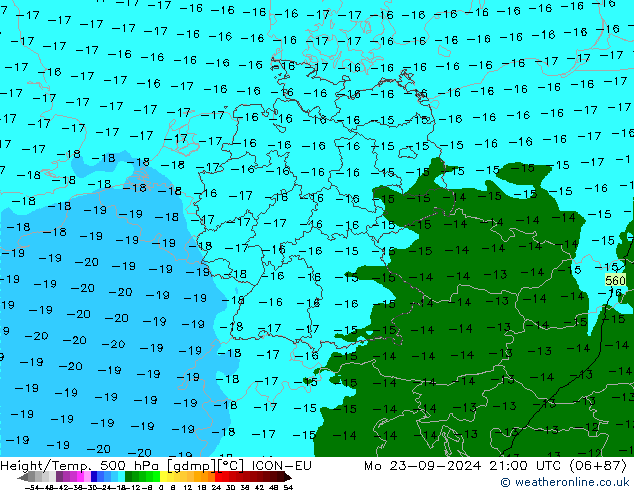 Yükseklik/Sıc. 500 hPa ICON-EU Pzt 23.09.2024 21 UTC