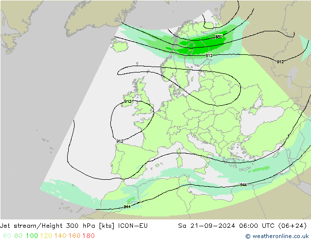 Corriente en chorro ICON-EU sáb 21.09.2024 06 UTC