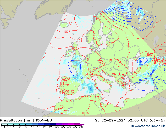 Precipitazione ICON-EU dom 22.09.2024 03 UTC