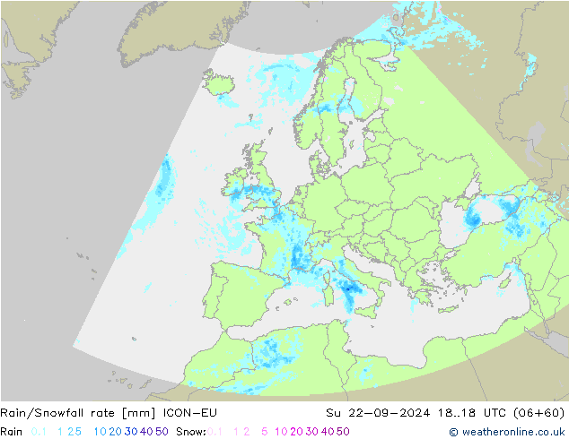 Rain/Snowfall rate ICON-EU Ne 22.09.2024 18 UTC