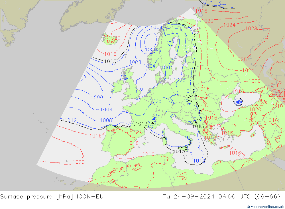 Yer basıncı ICON-EU Sa 24.09.2024 06 UTC