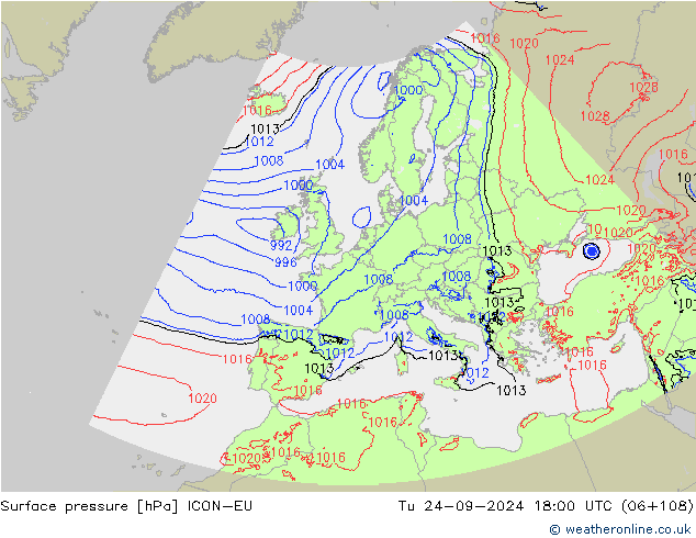 pressão do solo ICON-EU Ter 24.09.2024 18 UTC