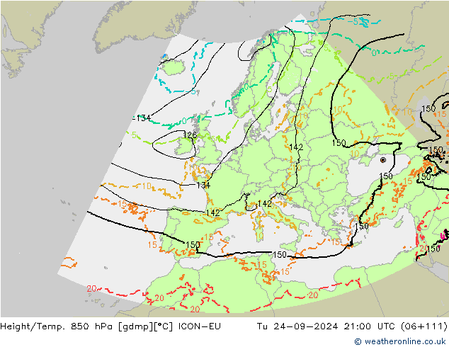 Height/Temp. 850 hPa ICON-EU Tu 24.09.2024 21 UTC