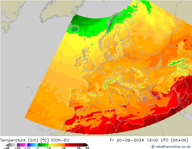 Temperature (2m) ICON-EU Pá 20.09.2024 12 UTC