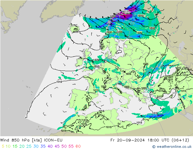 Wind 850 hPa ICON-EU Fr 20.09.2024 18 UTC