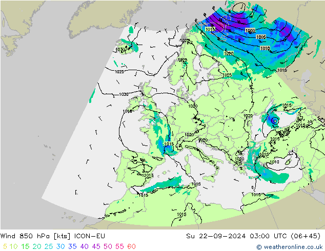 Rüzgar 850 hPa ICON-EU Paz 22.09.2024 03 UTC