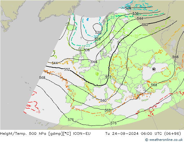 Height/Temp. 500 hPa ICON-EU wto. 24.09.2024 06 UTC