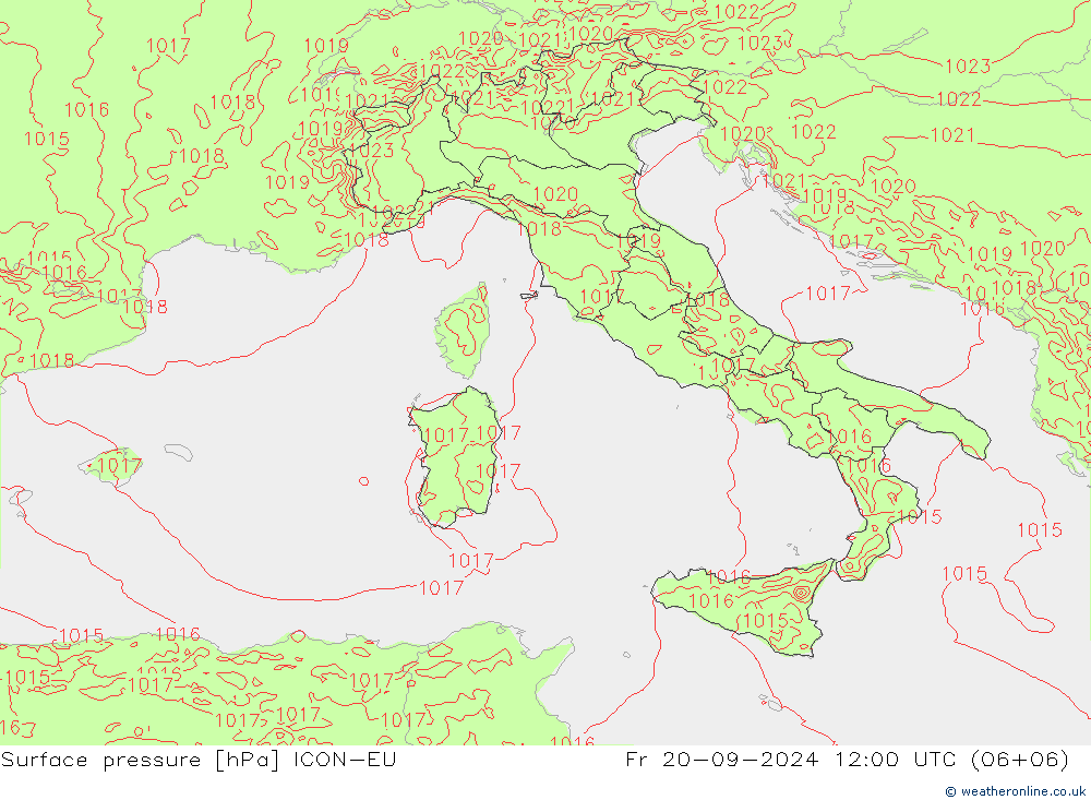 Pressione al suolo ICON-EU ven 20.09.2024 12 UTC