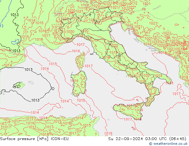 Surface pressure ICON-EU Su 22.09.2024 03 UTC