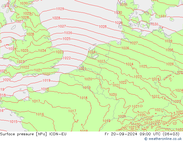 Luchtdruk (Grond) ICON-EU vr 20.09.2024 09 UTC