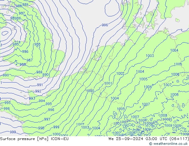 Yer basıncı ICON-EU Çar 25.09.2024 03 UTC