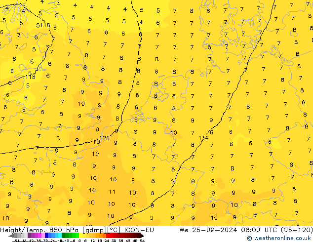 Height/Temp. 850 hPa ICON-EU We 25.09.2024 06 UTC