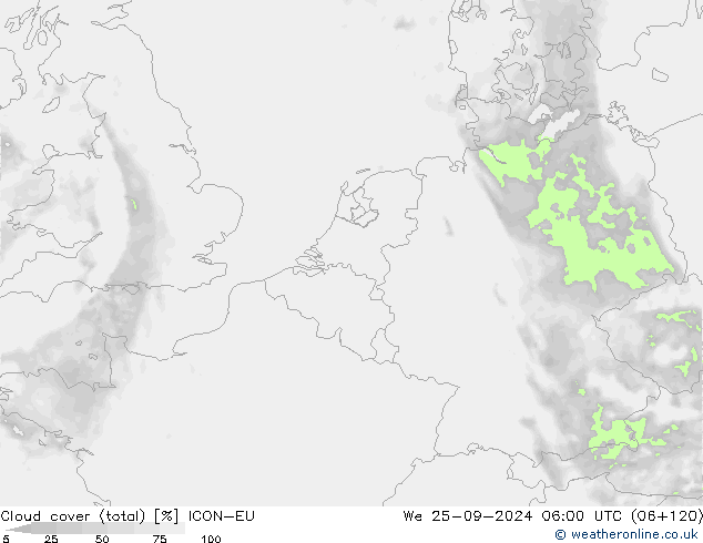 Nuages (total) ICON-EU mer 25.09.2024 06 UTC