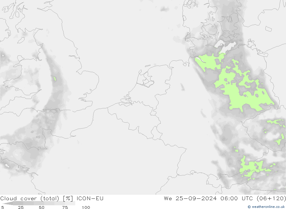 Cloud cover (total) ICON-EU We 25.09.2024 06 UTC