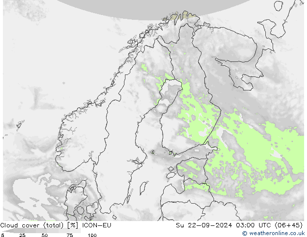 Cloud cover (total) ICON-EU Su 22.09.2024 03 UTC