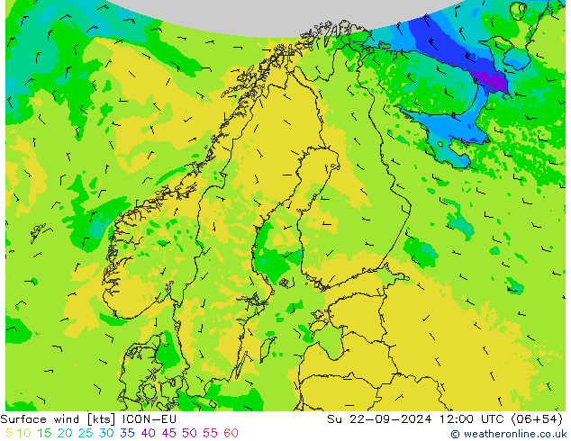 Surface wind ICON-EU Su 22.09.2024 12 UTC