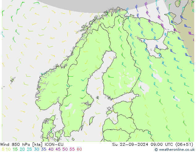 Wind 850 hPa ICON-EU So 22.09.2024 09 UTC