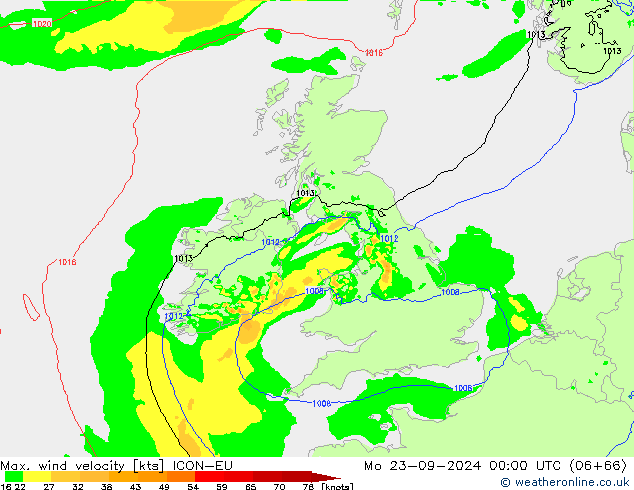 Maks. Rüzgar Hızı ICON-EU Pzt 23.09.2024 00 UTC