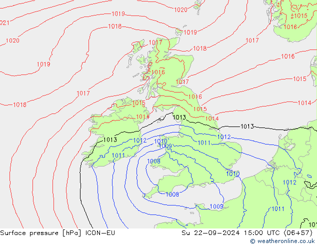 Luchtdruk (Grond) ICON-EU zo 22.09.2024 15 UTC