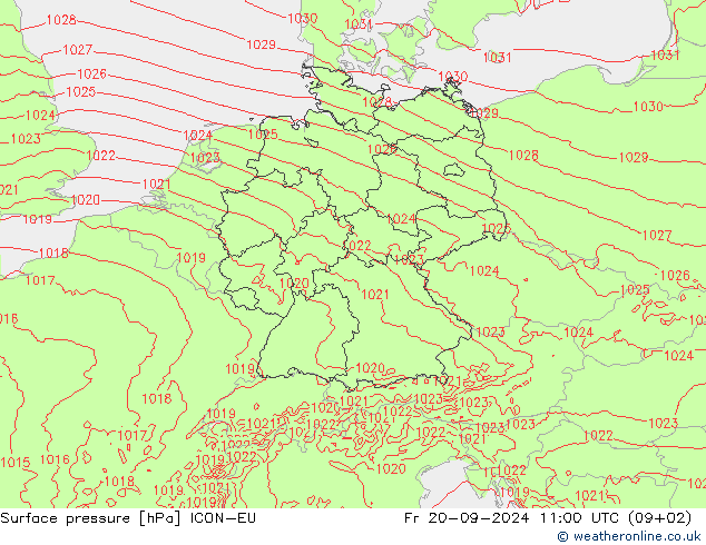 Bodendruck ICON-EU Fr 20.09.2024 11 UTC