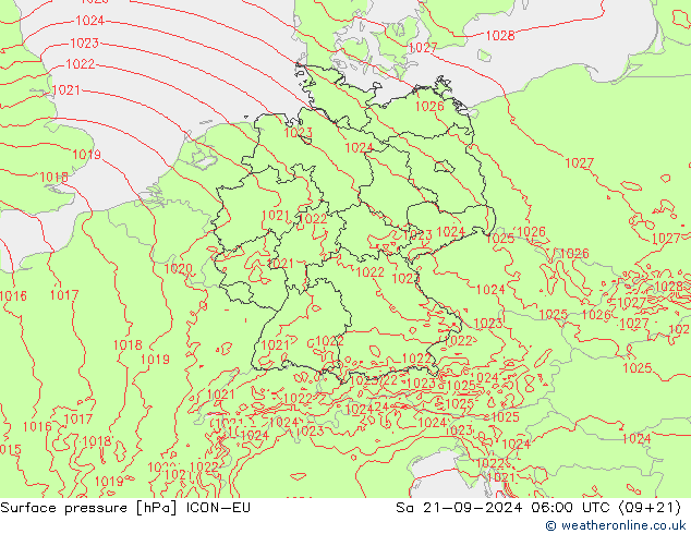 приземное давление ICON-EU сб 21.09.2024 06 UTC