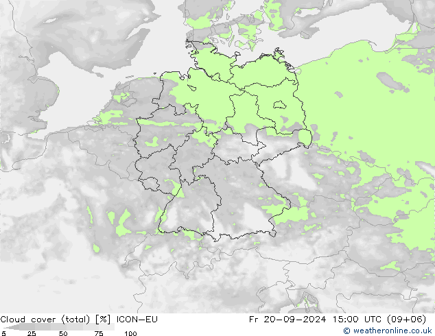 Wolken (gesamt) ICON-EU Fr 20.09.2024 15 UTC