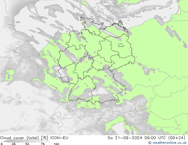 Wolken (gesamt) ICON-EU Sa 21.09.2024 09 UTC