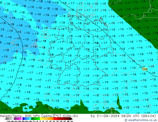 Height/Temp. 500 hPa ICON-EU Sa 21.09.2024 09 UTC