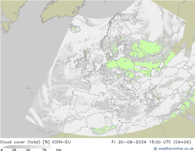 Wolken (gesamt) ICON-EU Fr 20.09.2024 15 UTC