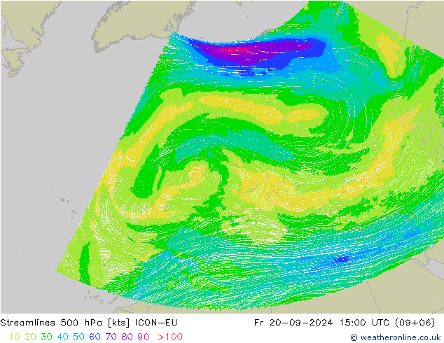 Streamlines 500 hPa ICON-EU Fr 20.09.2024 15 UTC