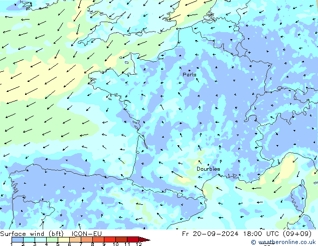 ве�Bе�@ 10 m (bft) ICON-EU пт 20.09.2024 18 UTC