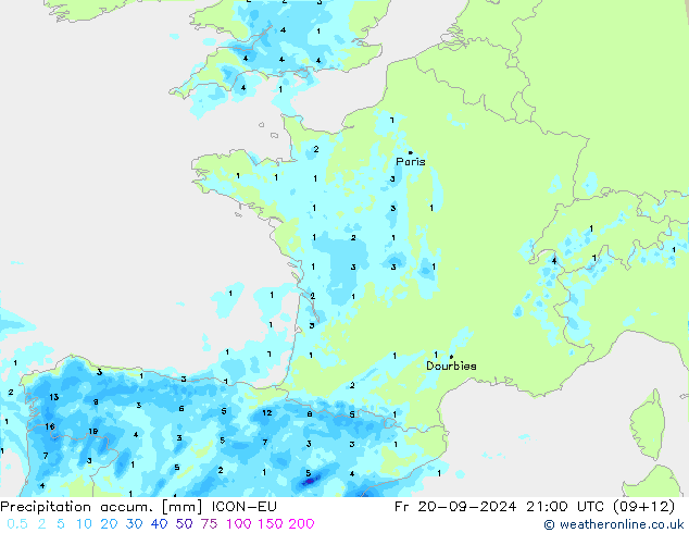 Precipitation accum. ICON-EU pt. 20.09.2024 21 UTC