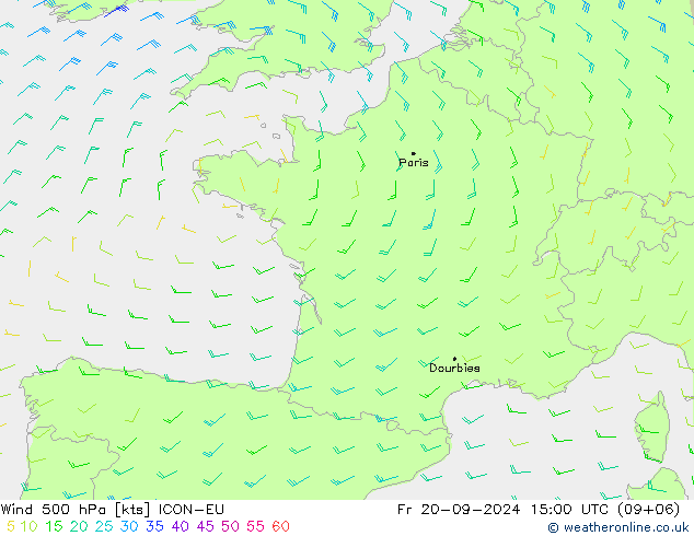 Wind 500 hPa ICON-EU Fr 20.09.2024 15 UTC