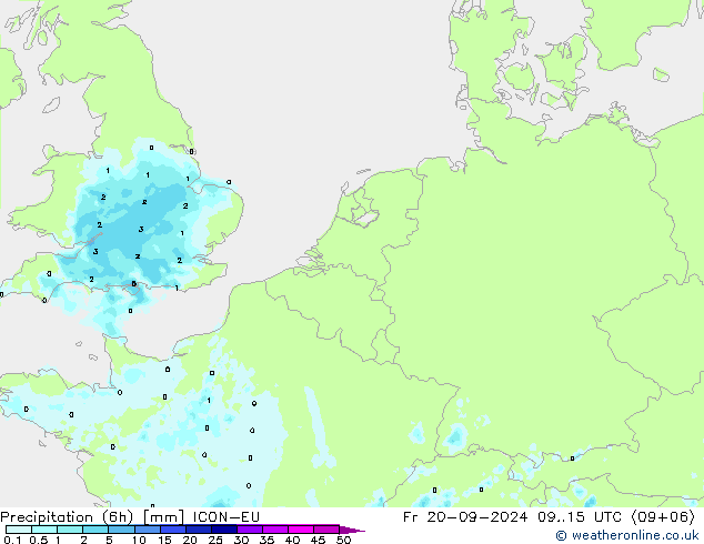 Precipitación (6h) ICON-EU vie 20.09.2024 15 UTC