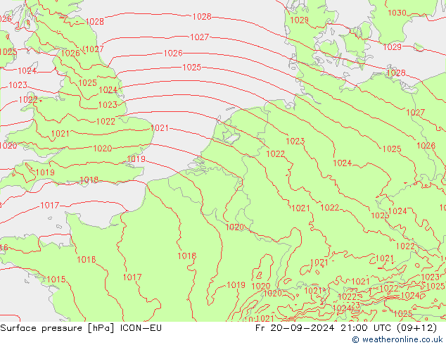 Atmosférický tlak ICON-EU Pá 20.09.2024 21 UTC