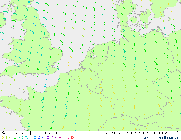 Wind 850 hPa ICON-EU Sa 21.09.2024 09 UTC