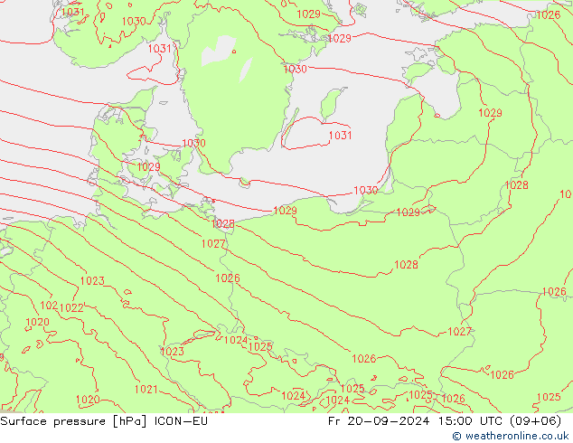 приземное давление ICON-EU пт 20.09.2024 15 UTC