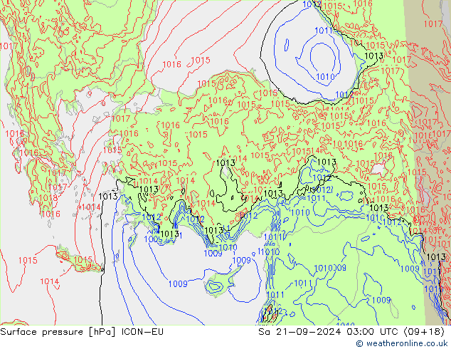 ciśnienie ICON-EU so. 21.09.2024 03 UTC