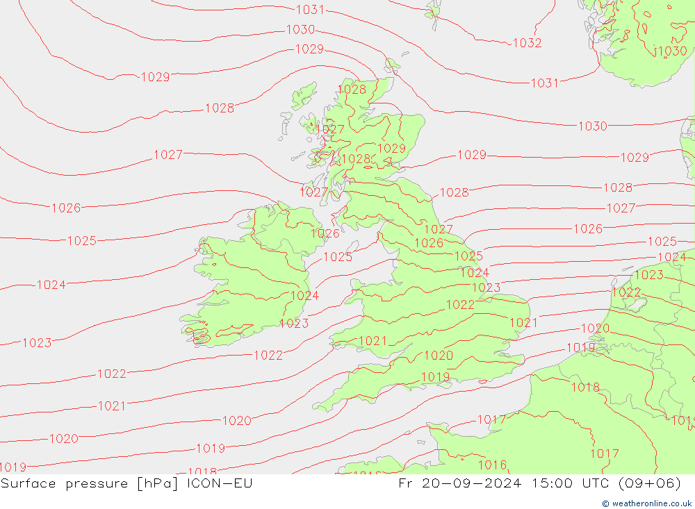 Atmosférický tlak ICON-EU Pá 20.09.2024 15 UTC