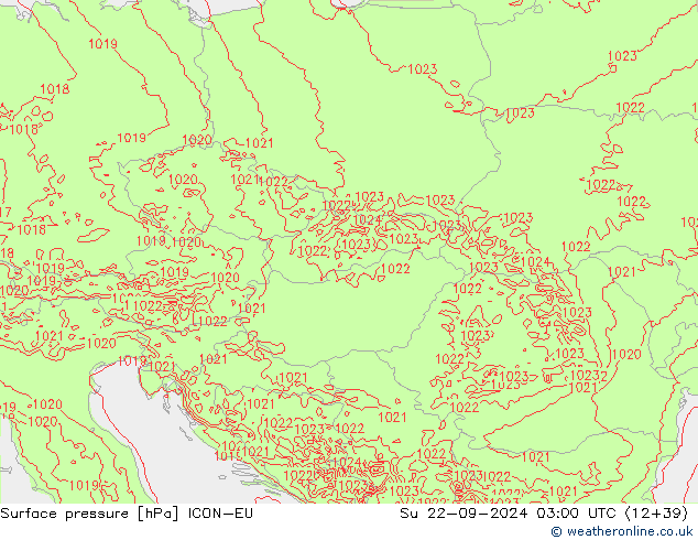 Luchtdruk (Grond) ICON-EU zo 22.09.2024 03 UTC