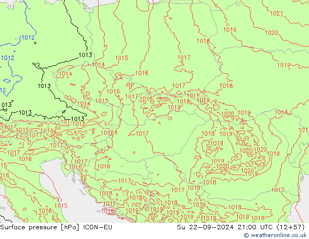 Surface pressure ICON-EU Su 22.09.2024 21 UTC