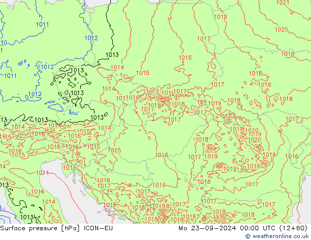 Atmosférický tlak ICON-EU Po 23.09.2024 00 UTC